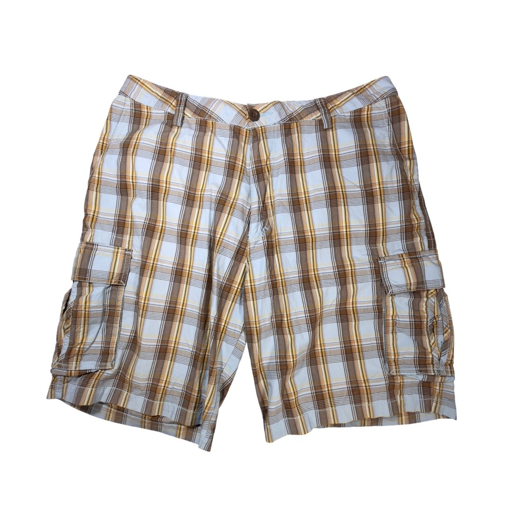 Dockers Cargo Shorts Mens W38 Blue Brown Plaid Excellent Relaxed Fit Cotton